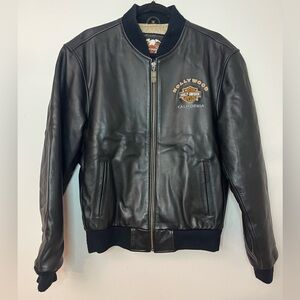 Harley-Davidson Hollywood CA Leather Bomber Jacket Small Black Moto